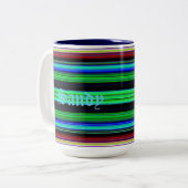 Dunne kleurige strepen - 1 tweekleurige koffiemok (Voorkant links)