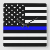 Dunne lijn blauwe vlag vierkante klok (Voorkant)