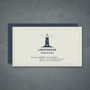 Dunne lijst en marineblauwe vuurtoren visitekaartje