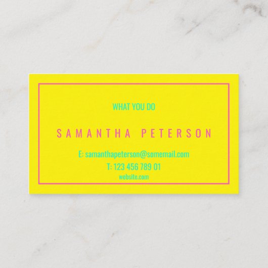 Dunne neon roze en geel visitekaartje (Achterkant)