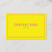 Dunne neon roze rand, geel visitekaartje (Voorkant)