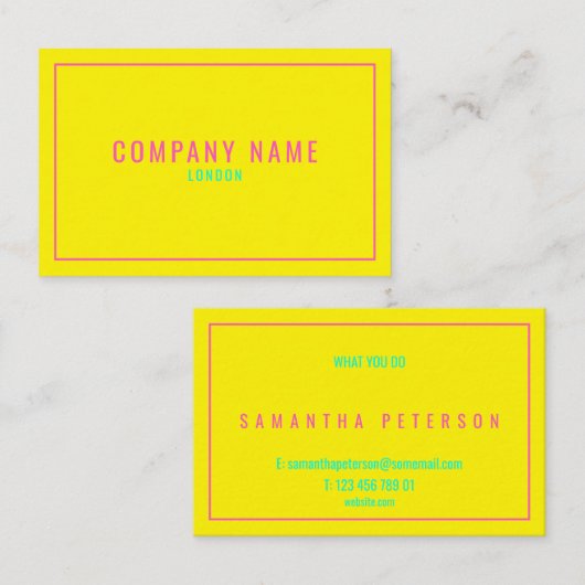Dunne neonroze rand, geel visitekaartje (Voorkant / Achterkant)