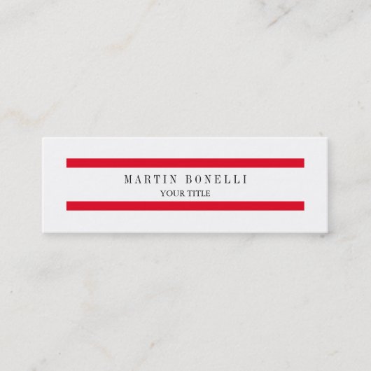 Dunne platte rode lijnen, wit, eenvoudig Visitekaa Mini Visitekaartje (Voorkant)