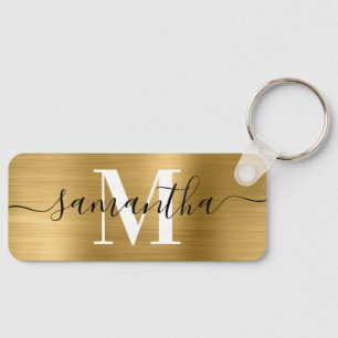 Dunne rechthoekige monogram goudkleurige folie sleutelhanger