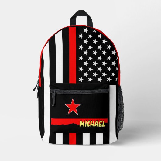Dunne Red Line tas, American Flag brandweerman / V Bedrukte Rugzak (Voorkant)