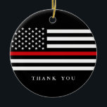 Dunne rode lijn | Aangepaste tekstvlag Keramisch Ornament<br><div class="desc">Een dunne rode lijn patriottische vlag,  met als thema versiering.   Viel de brandweerlieden die elke dag hun leven op de lijn zetten.</div>