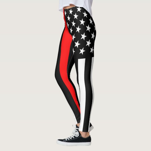 Dunne rode lijn Amerikaanse vlag grafisch op Leggings (Links)