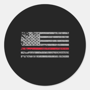 Dunne rode lijn Amerikaanse Vlag Vuurman Ondersteu Ronde Sticker