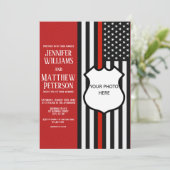 Dunne rode lijn badge foto invoegen kaart (Staand voorkant)