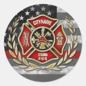 Dunne Rode Lijn Brandweer Custom Ronde Sticker (Voorkant)