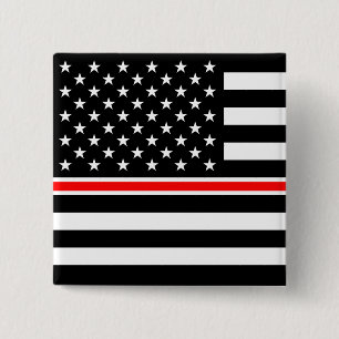 Dunne Rode Lijn Brandweer Helden Amerikaanse Vlag Vierkante Button 5,1 Cm