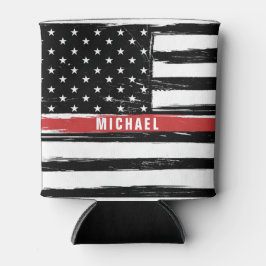 Dunne Rode Lijn Brandweer Vlag Grunge Personalisee Blikjeskoeler