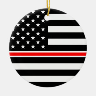 Dunne Rode Lijn Brandweerlieden Helden Amerikaanse Keramisch Ornament
