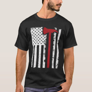 Dunne rode lijn brandweerman bijl Amerikaanse vlag T-shirt