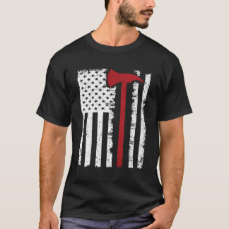 Dunne rode lijn brandweerman bijl Amerikaanse vlag T-shirt