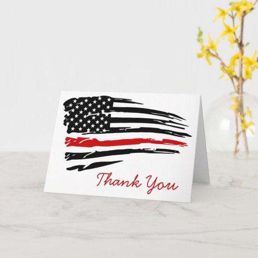 Dunne rode lijn brandweerman dank u kaart (Gele Bloem)