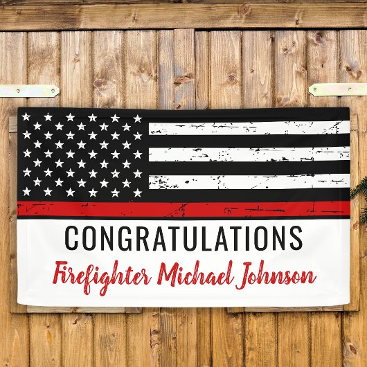 Dunne rode lijn brandweerman Graduation Party Spandoek