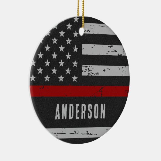 Dunne rode lijn - brandweerman keramisch ornament (Rechts)