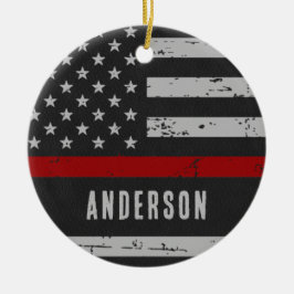 Dunne rode lijn - brandweerman keramisch ornament