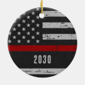 Dunne rode lijn - brandweerman keramisch ornament (Achterkant)