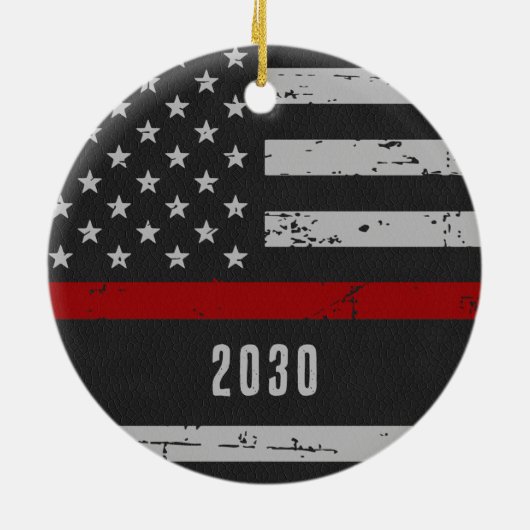 Dunne rode lijn - brandweerman keramisch ornament (Achterkant)