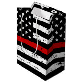 Dunne rode lijn brandweerman vlag brandweerman medium cadeauzakje (Achterkant Gekanteld)