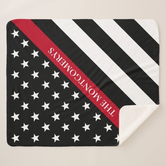 Dunne rode lijn brandweerman vlag monogram naam sherpa deken (Voorkant (horizontaal))