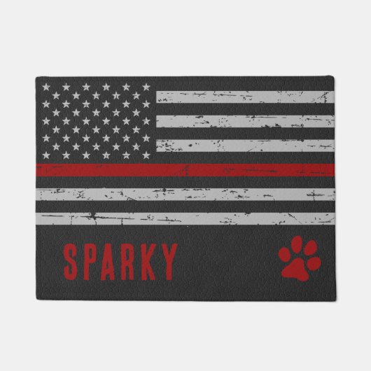 Dunne rode lijn brandweerman Zwaar dienstdog Deurmat (Voorkant)