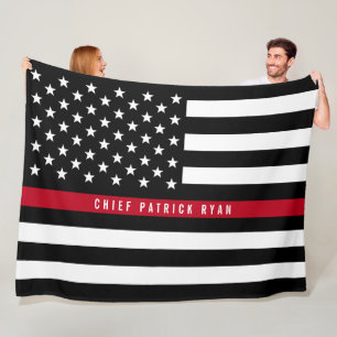 Dunne rode lijn brandweervrouw vlagmonogram groot fleece deken