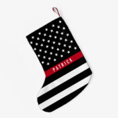 Dunne rode lijn brandweervrouw vlagmonogram kleine kerstsok (Achterkant (Hangend))