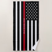 Dunne rode lijn brandweervrouw vlagmonogram strandlaken (Voorkant)