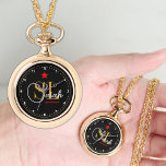 Dunne rode lijn, gouden monogrammed naam & handtek horloge<br><div class="desc">Ketting Watch Gold / Silver: Thin Red Line Verenigde Staten brandweerlieden / brandweer personeel thema persoonlijk horloge met moderne "Monogrammed" Naam. Pas het aan voor jezelf,  je collega,  vrienden & familie. Gewoon perfect voor ascentie / promotie,  lange service award,  pensioen.</div>