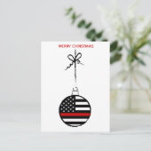 Dunne rode lijn met kerstvuurwerkvliegtuig feestdagenkaart (Staand voorkant)