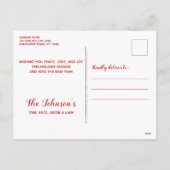 Dunne rode lijn met kerstvuurwerkvliegtuig feestdagenkaart (Achterkant)