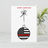 Dunne rode lijn met kerstvuurwerkvliegtuig feestdagenkaart (Staand voorkant)