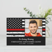 Dunne rode lijn Sympath Brandweerman Memorial begr Bedankkaart (Staand voorkant)