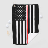 Dunne Rode Lijn-vlag: brandweerman heldenmonument Golfhanddoek (Insitu)