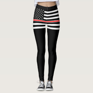 Dunne Rode Lijn-vlag: brandweerman heldenmonument Leggings