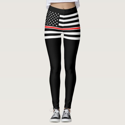 Dunne Rode Lijn-vlag: brandweerman heldenmonument Leggings (Voorkant)
