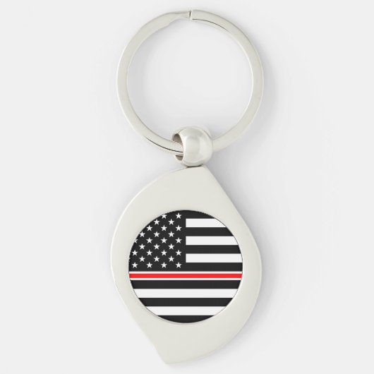 Dunne Rode Lijn-vlag: brandweerman heldenmonument Sleutelhanger (Voorkant)