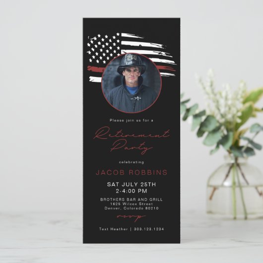 Dunne rode lijn vlag Brandweerman pensioen partij  Kaart (Staand voorkant)