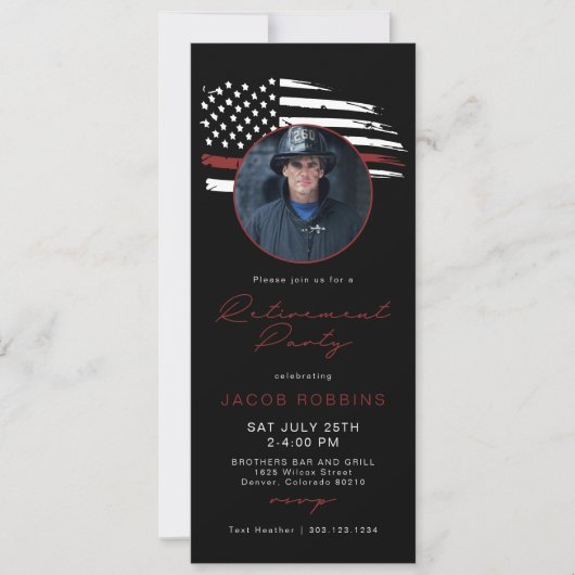 Dunne rode lijn vlag Brandweerman pensioen partij  Kaart (Voorkant)