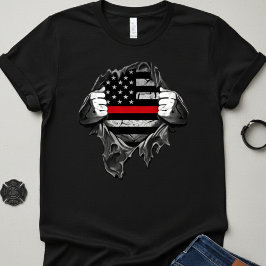 Dunne Rode Lijn Vlag "Super Held" Brandweerman T-shirt