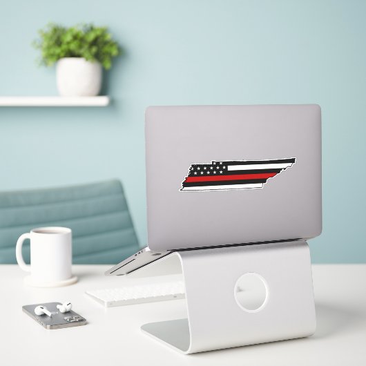 Dunne rode lijn vlag Tennessee Sticker (Laptop op bureau)