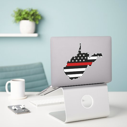 Dunne rode lijn vlag West Virginia Sticker (Laptop op bureau)