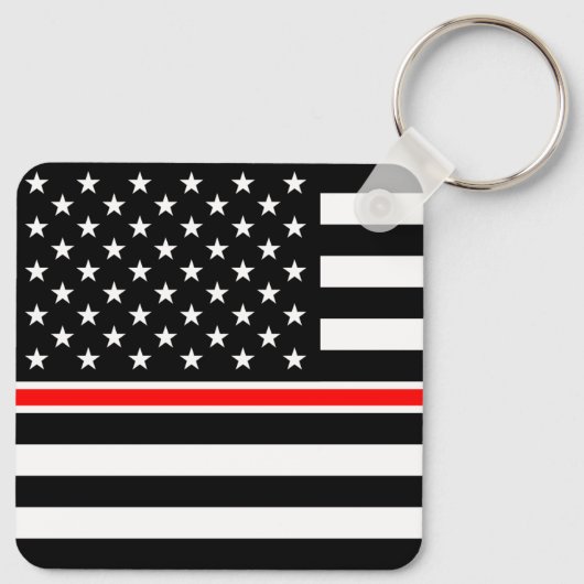 Dunne rode lijnbrandweerders heroes Amerikaanse vl Sleutelhanger (Achterkant)