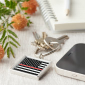 Dunne rode lijnbrandweerders heroes Amerikaanse vl Sleutelhanger (Zijkant)