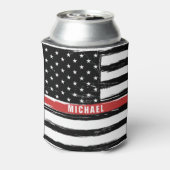 Dunne rode lijnbrandweerstand Vlaggengraat persona Blikjeskoeler (Blikje Achterkant)