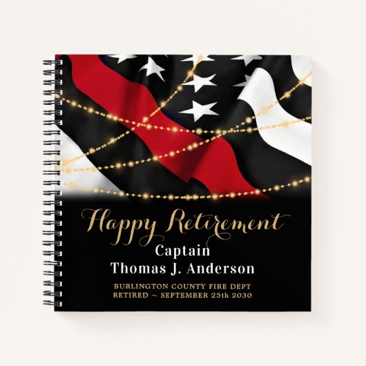 Dunne Rood Line Flag Firefighter Retirement Guest Notitieboek (Voorkant)
