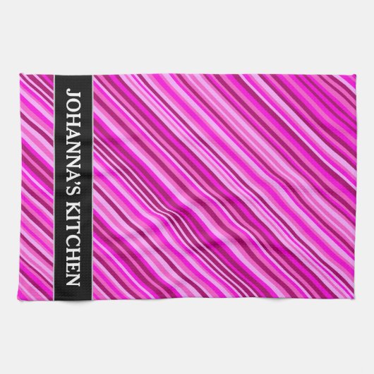 Dunne roze en magenta lijnpatroon + aangepaste naa theedoek (Horizontaal)